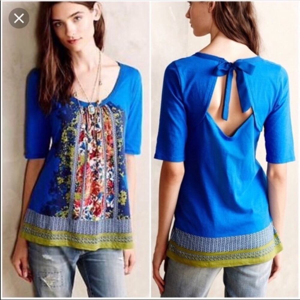 Anthro Akemi + Kin Brilliant Blue Bow Tie Back Top